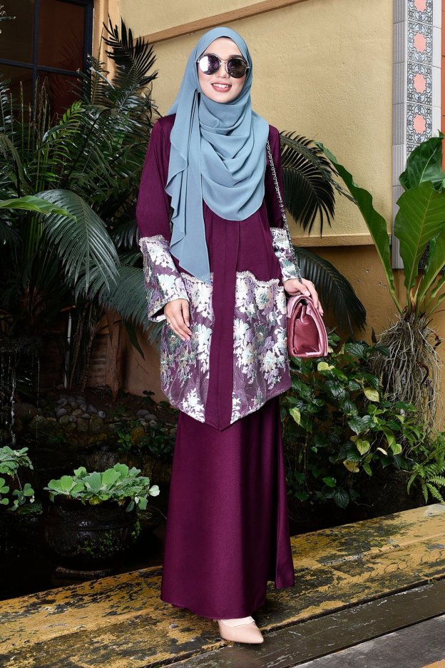 Baju Kebarung Lace Arleta - Plum Purple
