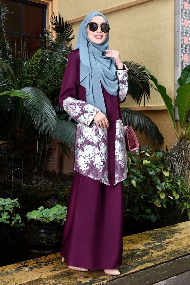 Baju Kebarung Lace Arleta - Plum Purple