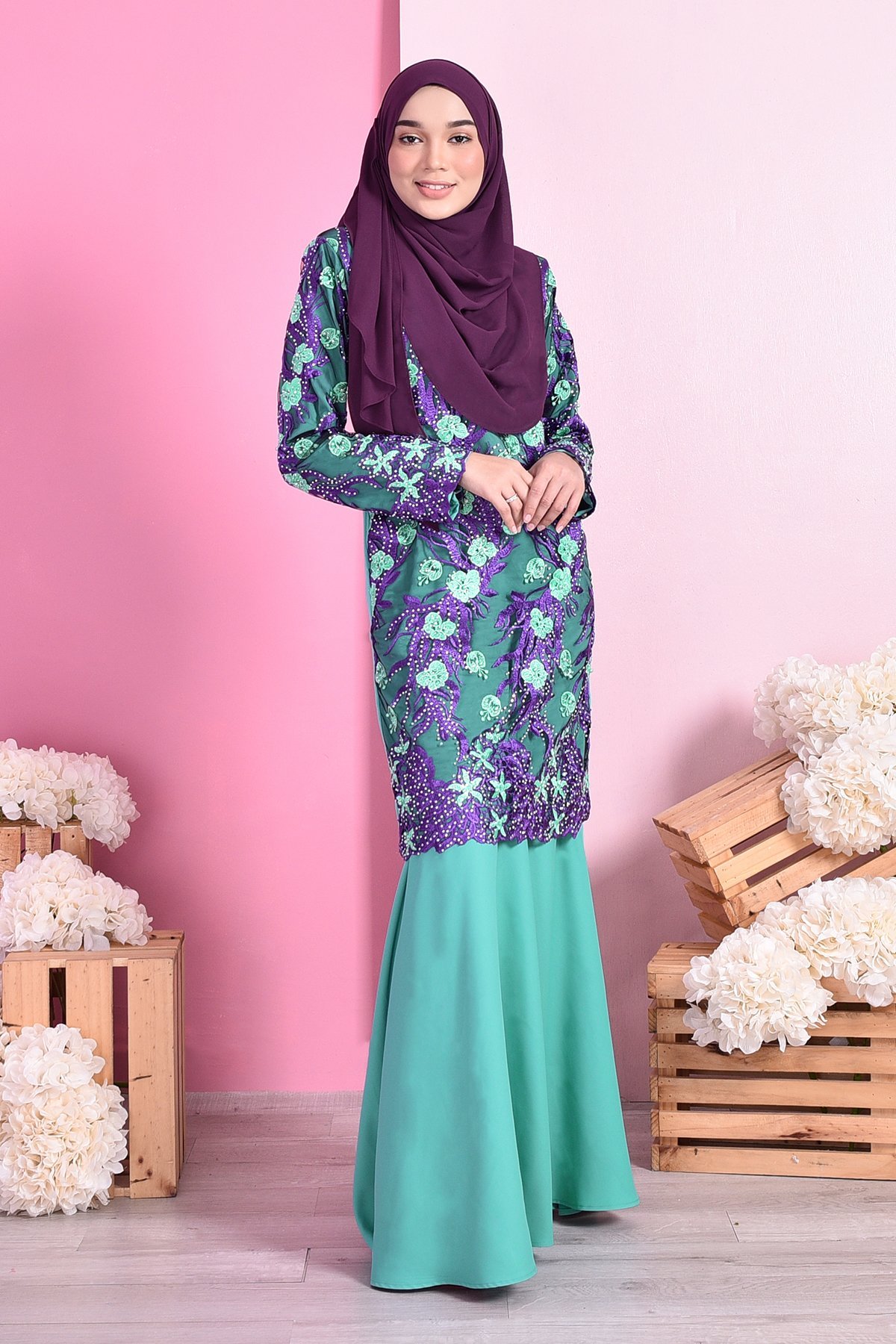 Baju Kurung Lace Glitz Inaya - Fiji Green
