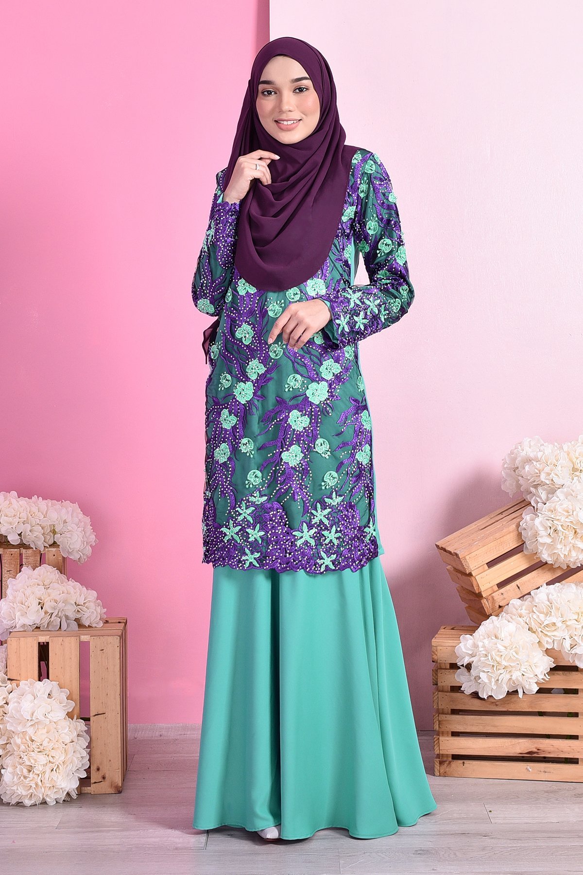 Baju Kurung Lace Glitz Inaya - Fiji Green