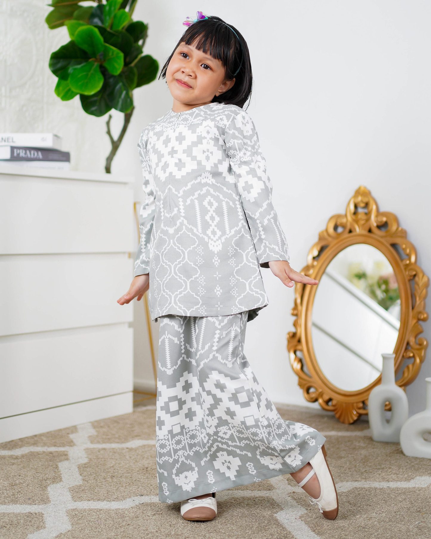 Baju Kurung Moden Anisha Kids - Powder Grey