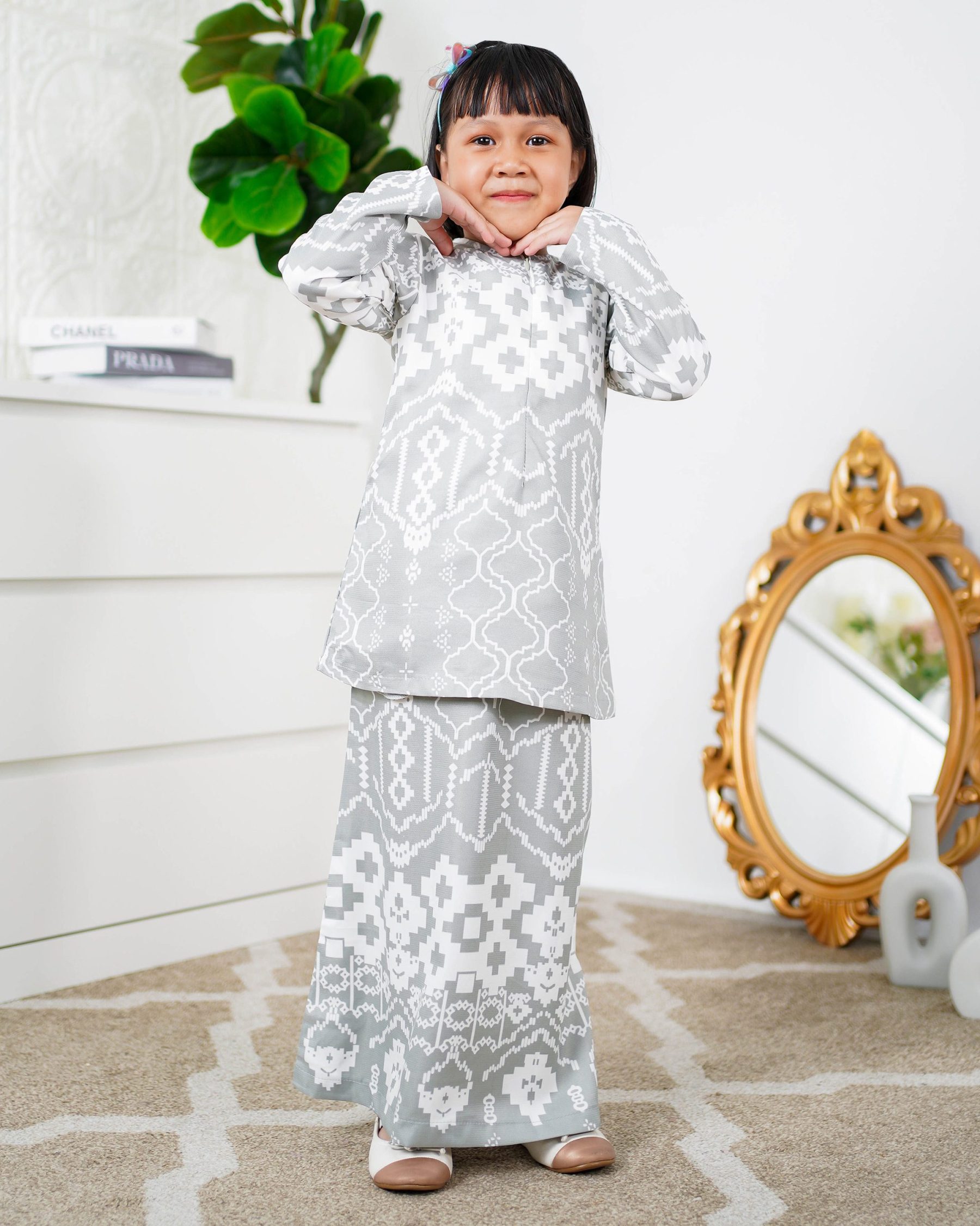 Baju Kurung Moden Anisha Kids - Powder Grey