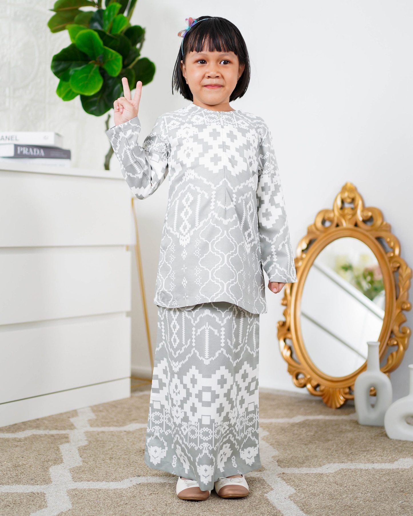 Baju Kurung Moden Anisha Kids - Powder Grey