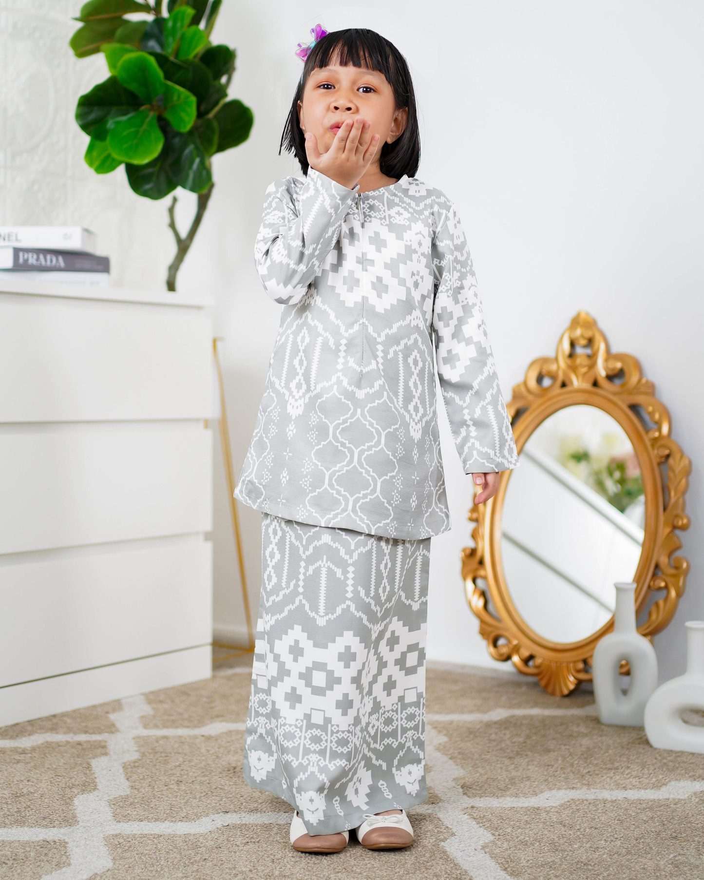 Baju Kurung Moden Anisha Kids - Powder Grey
