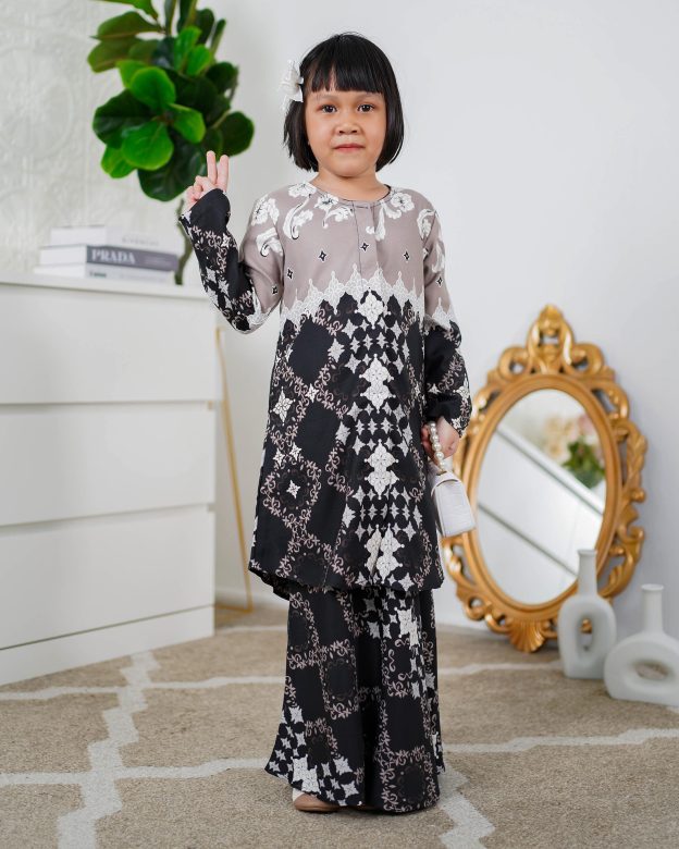 Baju Kurung Moden Asira Kids - Jet Black
