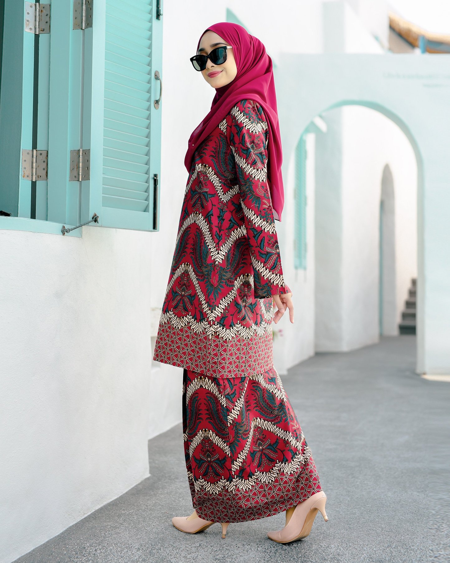 Baju Kurung Batik Cotton Afzan - Cherry Red