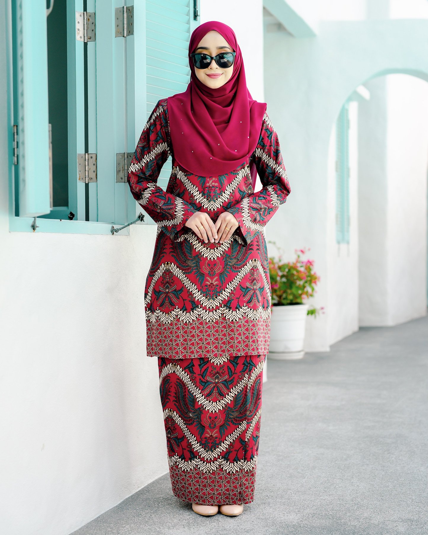 Baju Kurung Batik Cotton Afzan - Cherry Red