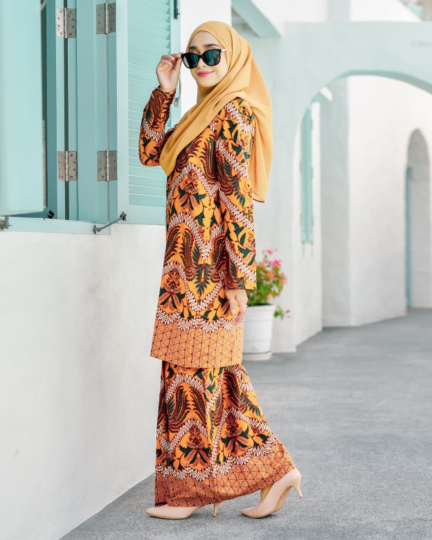 Baju Kurung Batik Cotton Afzan - Mustard Gold