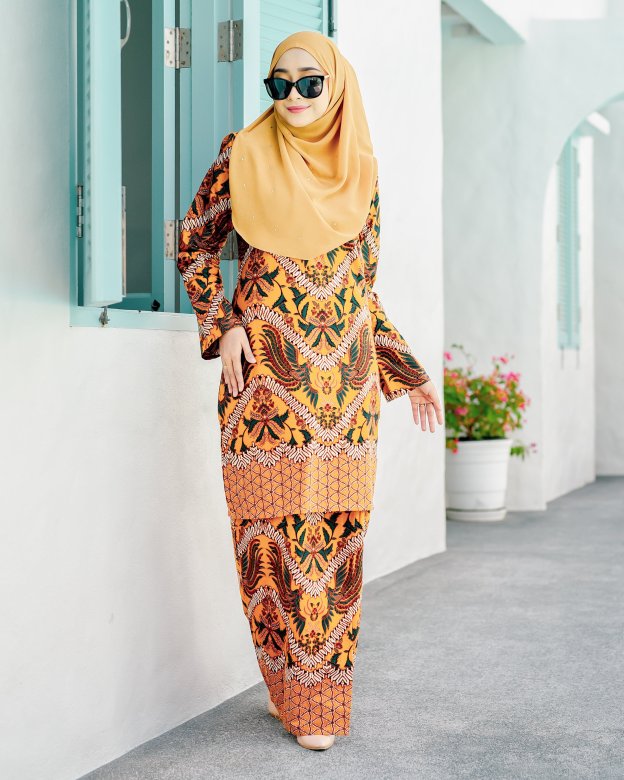 Baju Kurung Batik Cotton Afzan - Mustard Gold
