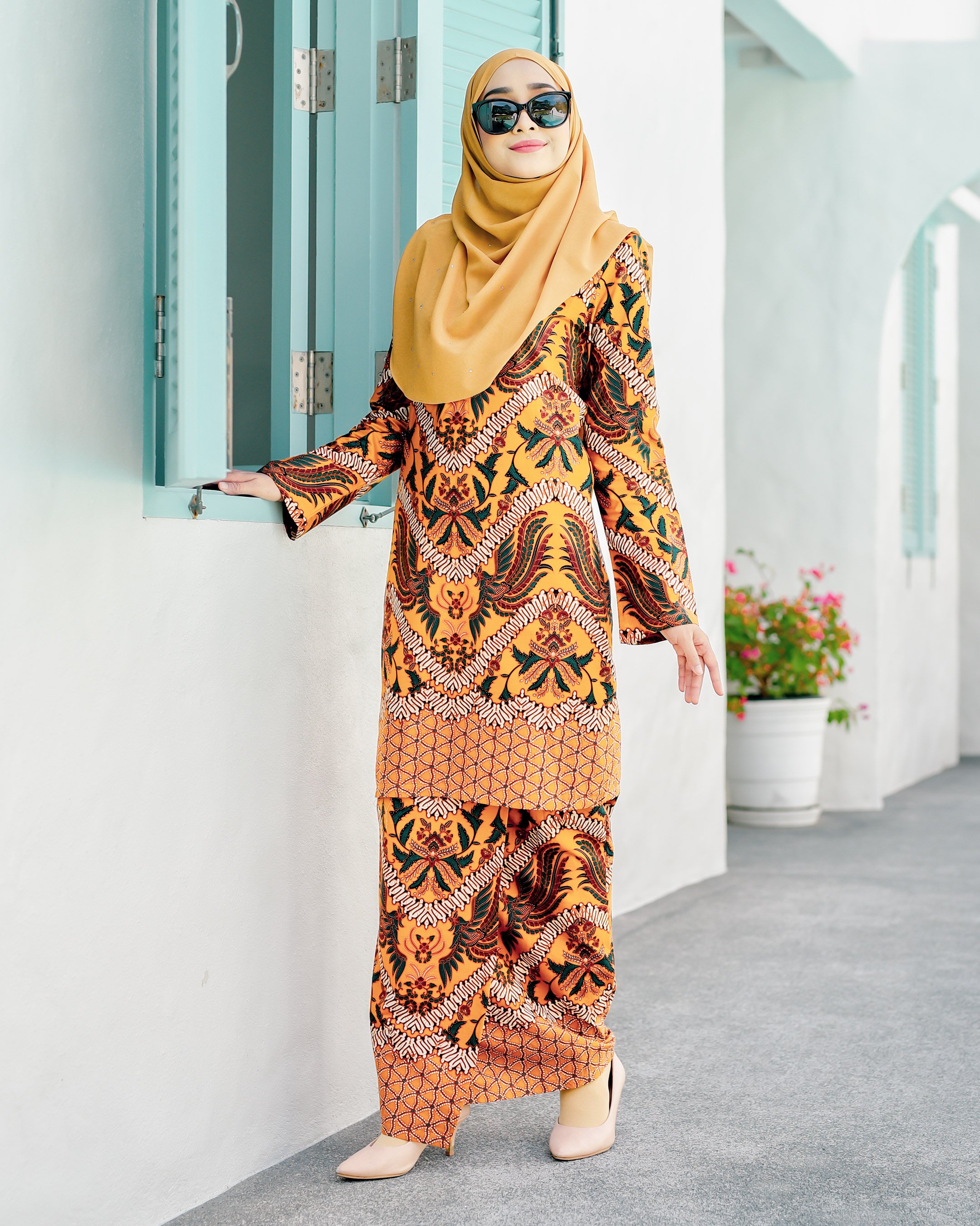 Baju Kurung Batik Cotton Afzan - Mustard Gold