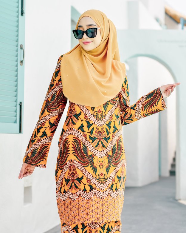 Baju Kurung Batik Cotton Afzan - Mustard Gold