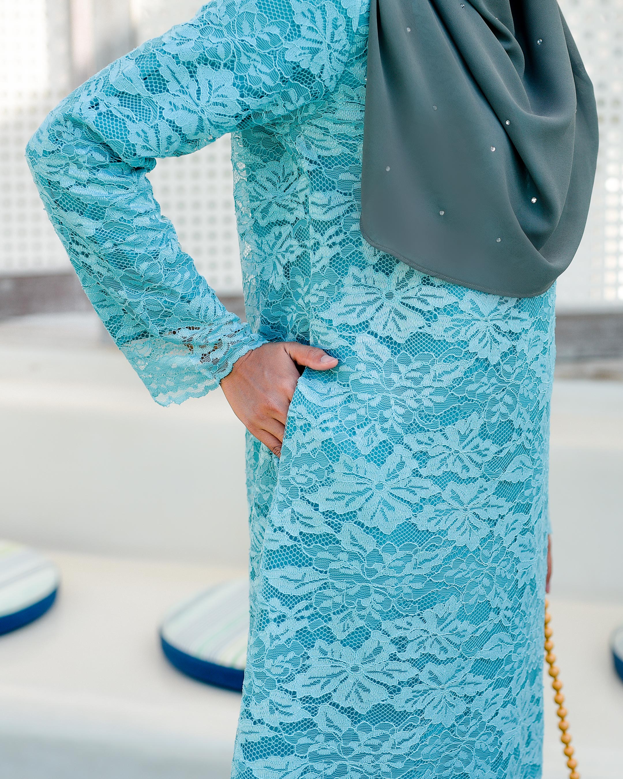 Baju Kurung Batik Lace Aila - Glacier Blue