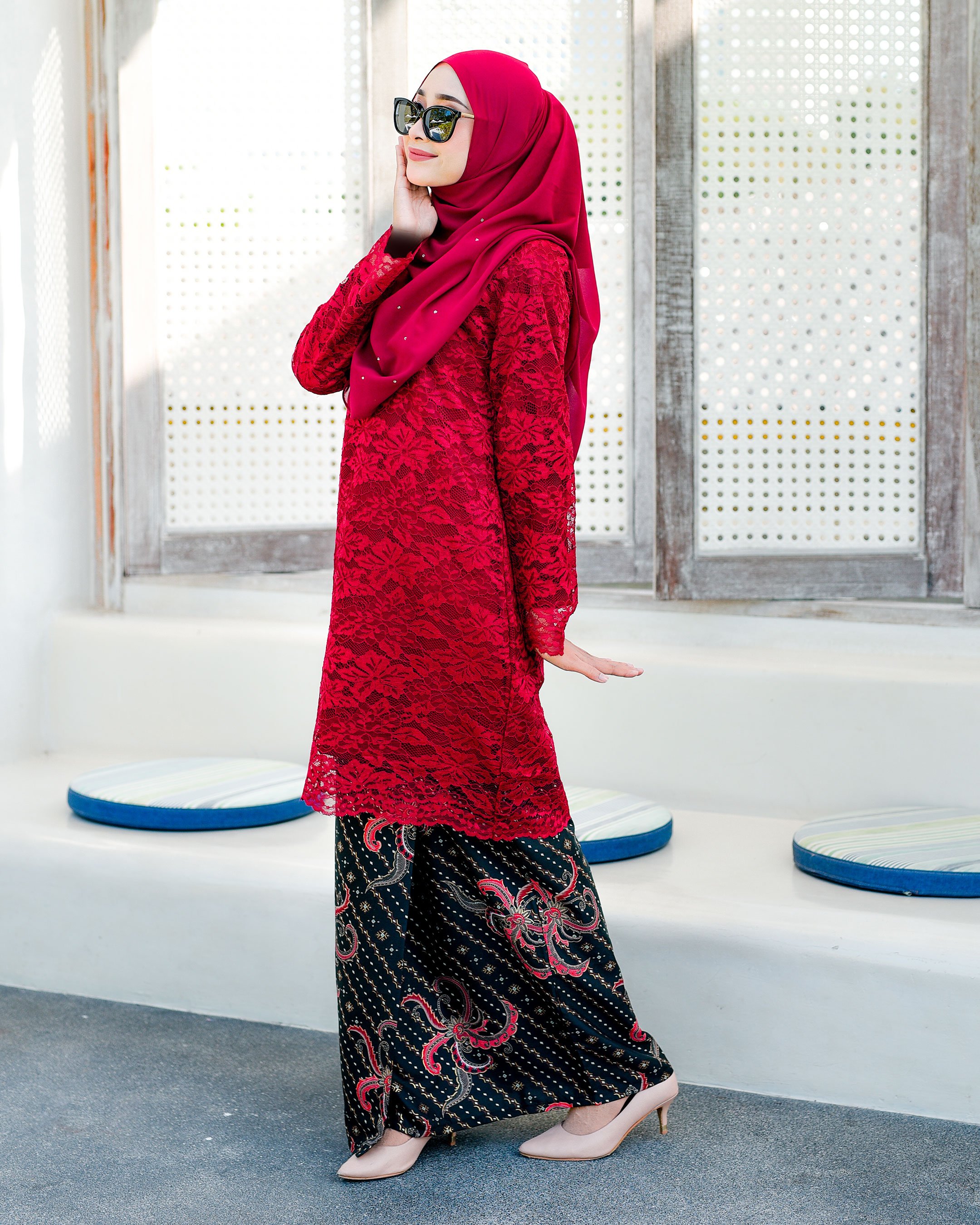 Baju Kurung Batik Lace Aila - Merlin Red