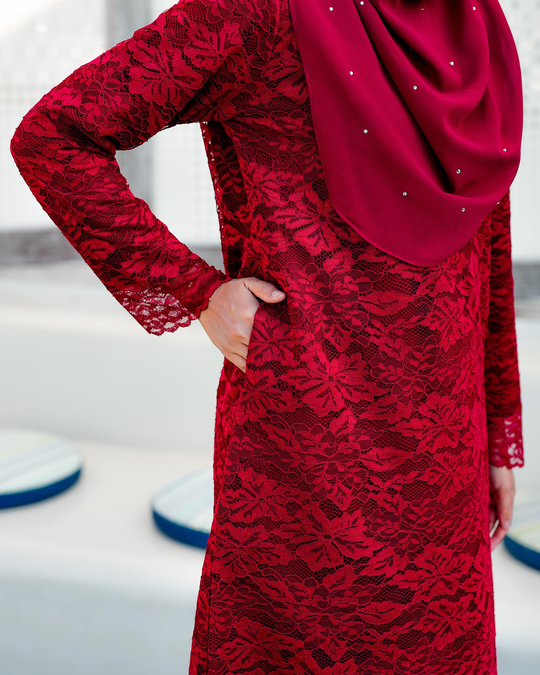 Baju Kurung Batik Lace Aila - Merlin Red