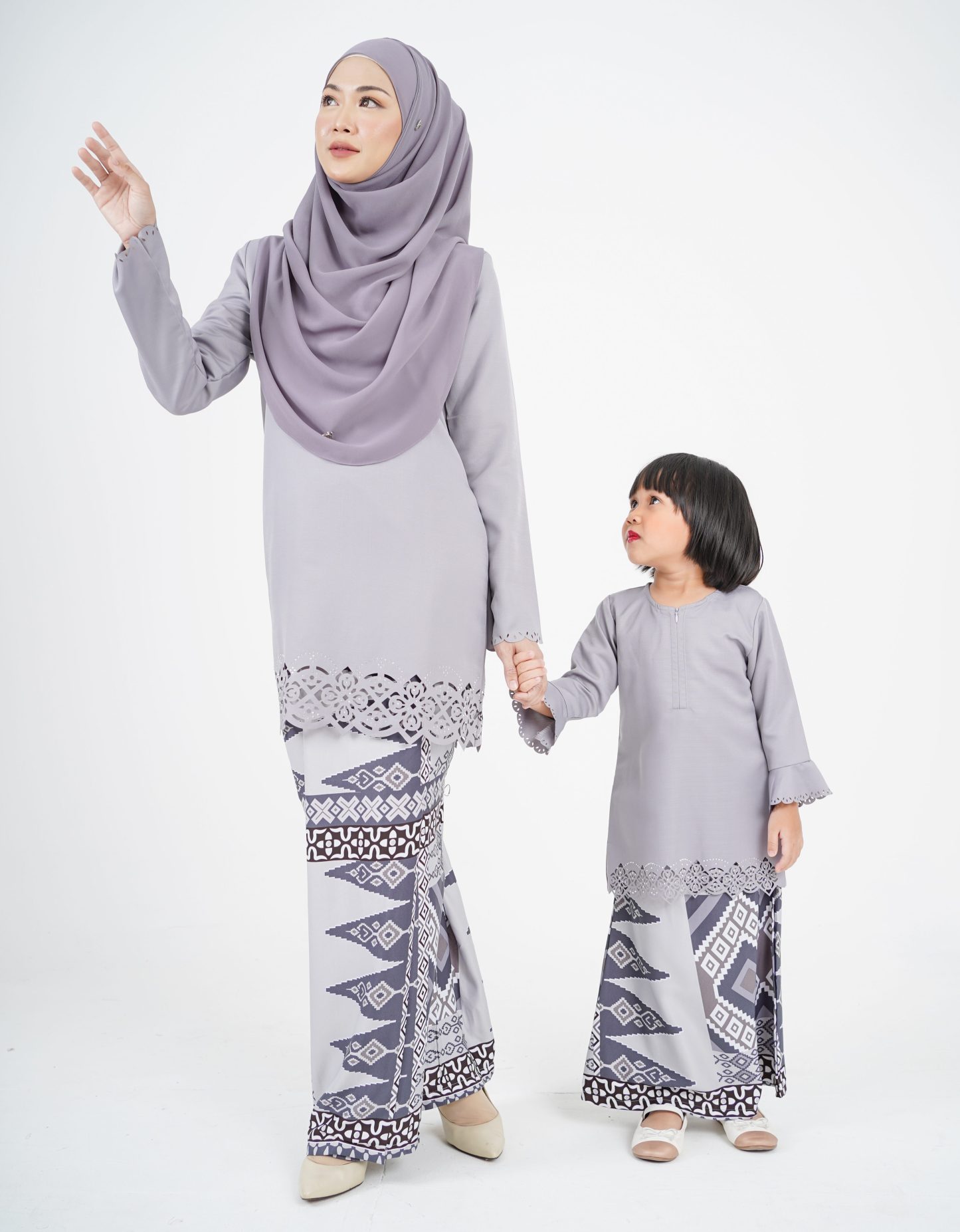 Baju Kurung Batik Lasercut Ateera Kids - Friod Gray