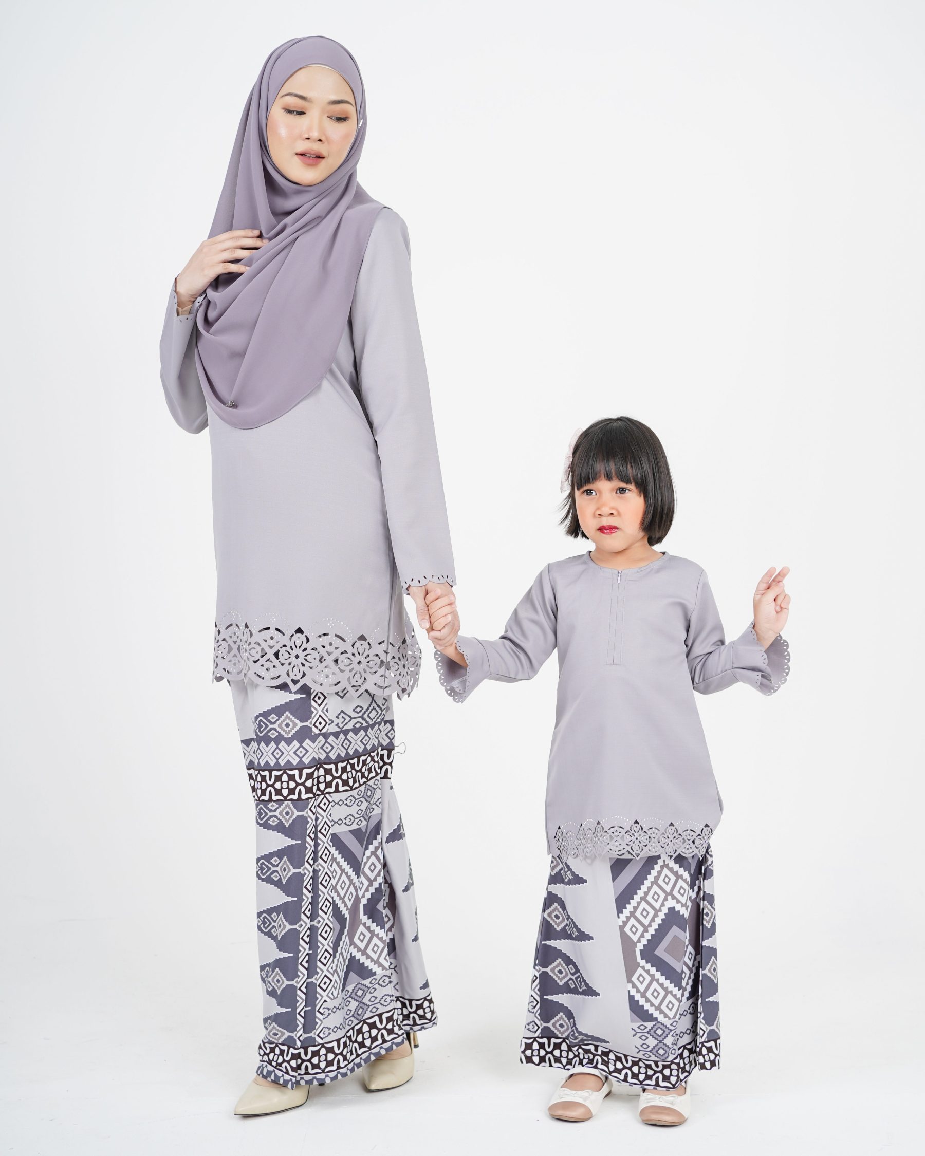 Baju Kurung Batik Lasercut Ateera Kids - Friod Gray