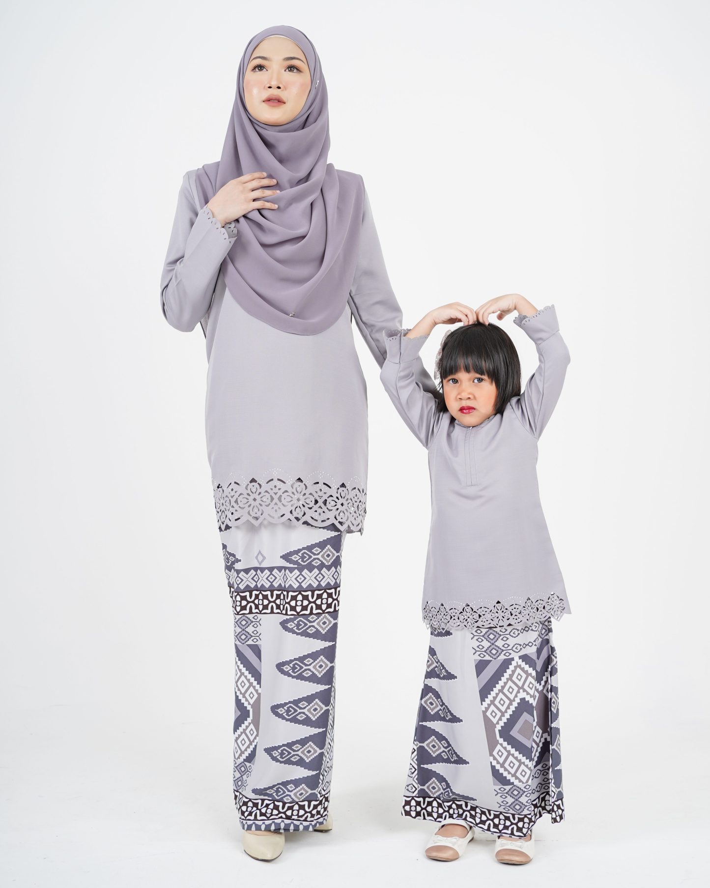 Baju Kurung Batik Lasercut Ateera Kids - Friod Gray