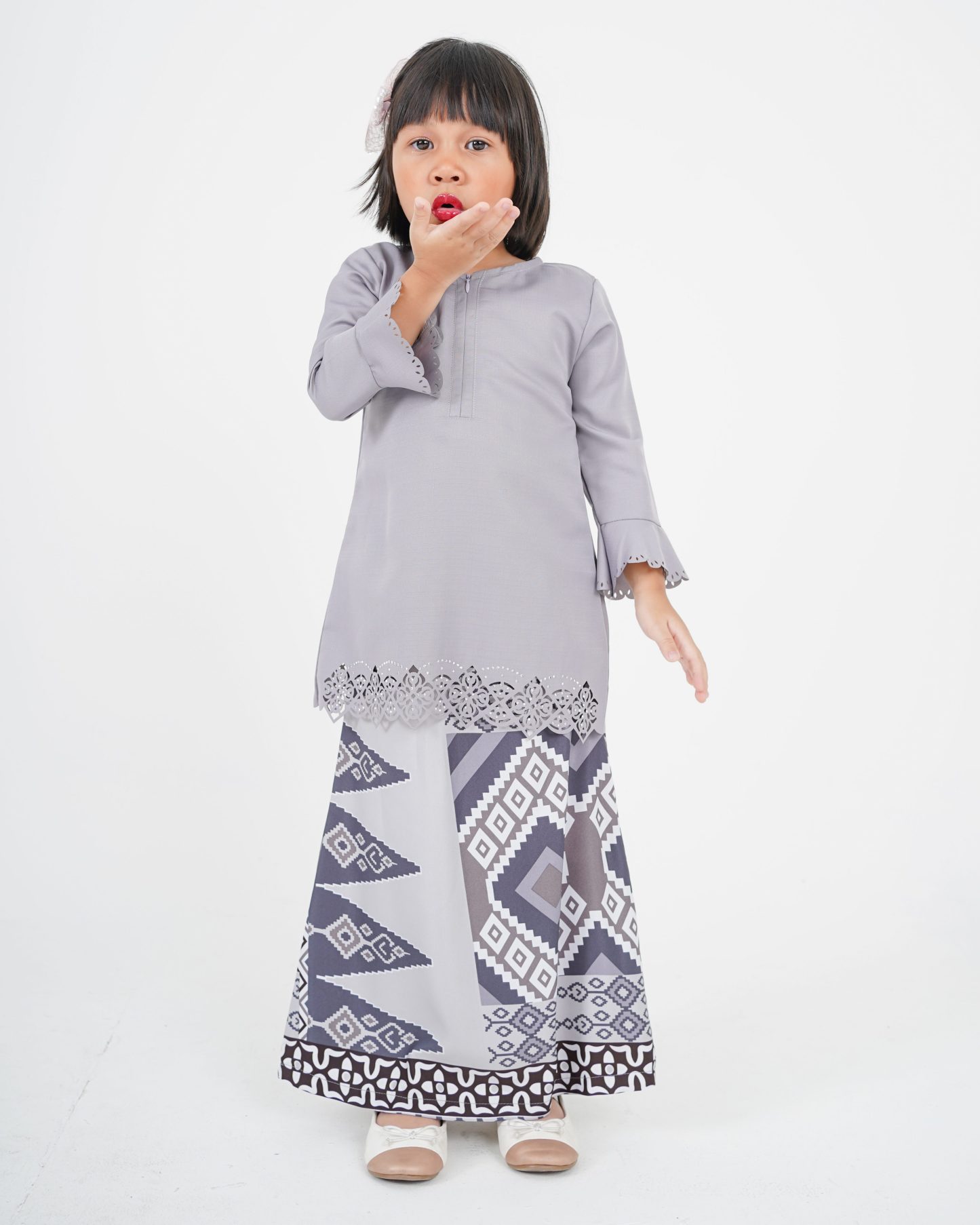 Baju Kurung Batik Lasercut Ateera Kids - Friod Gray