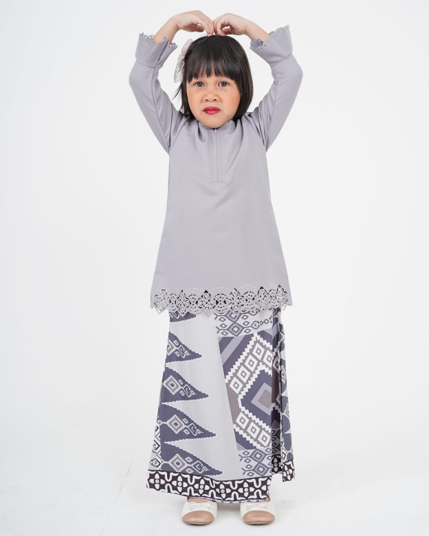 Baju Kurung Batik Lasercut Ateera Kids - Friod Gray