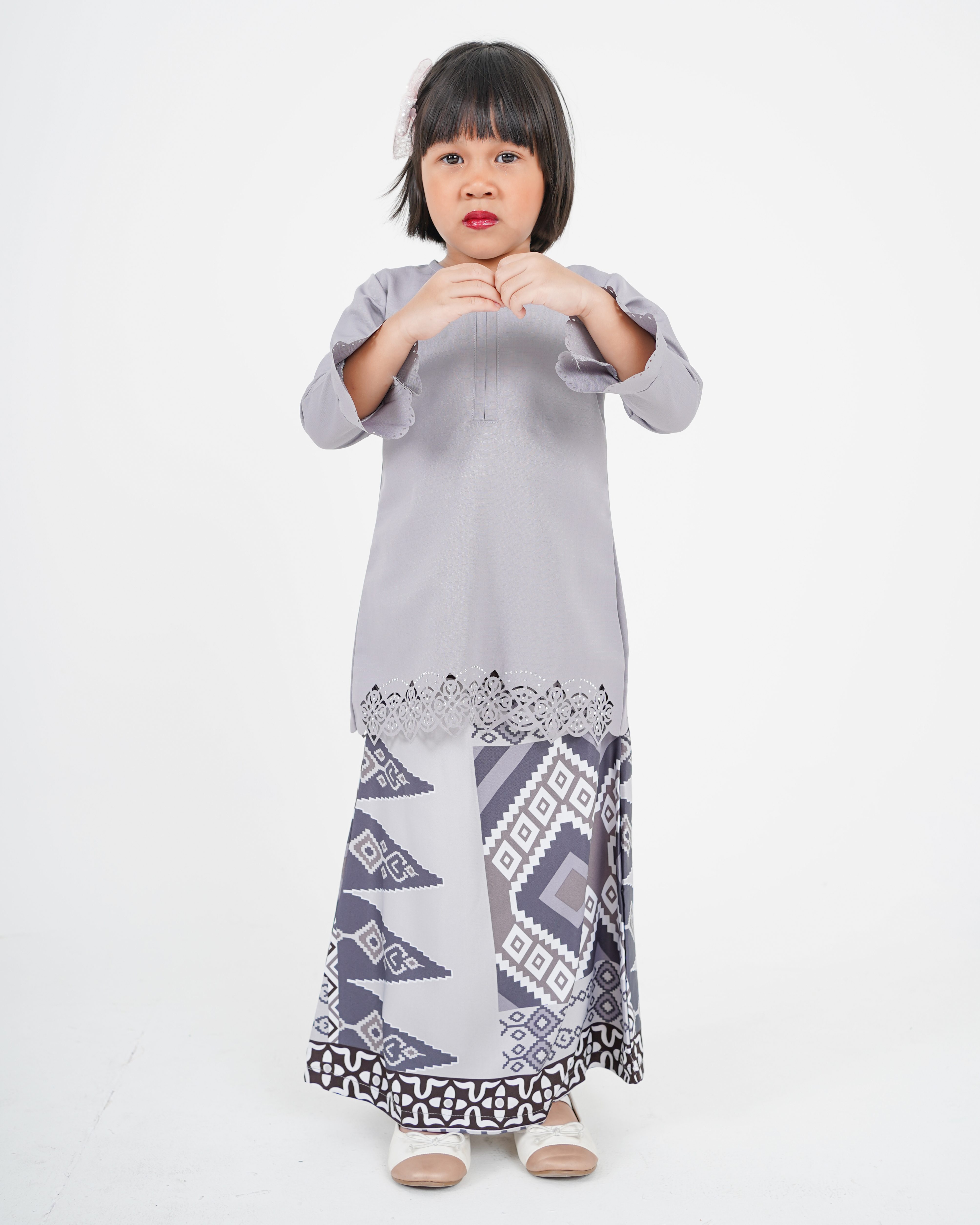 Baju Kurung Batik Lasercut Ateera Kids - Friod Gray