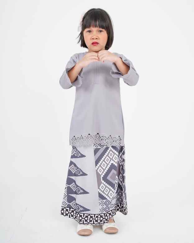 Baju Kurung Batik Lasercut Ateera Kids - Friod Gray
