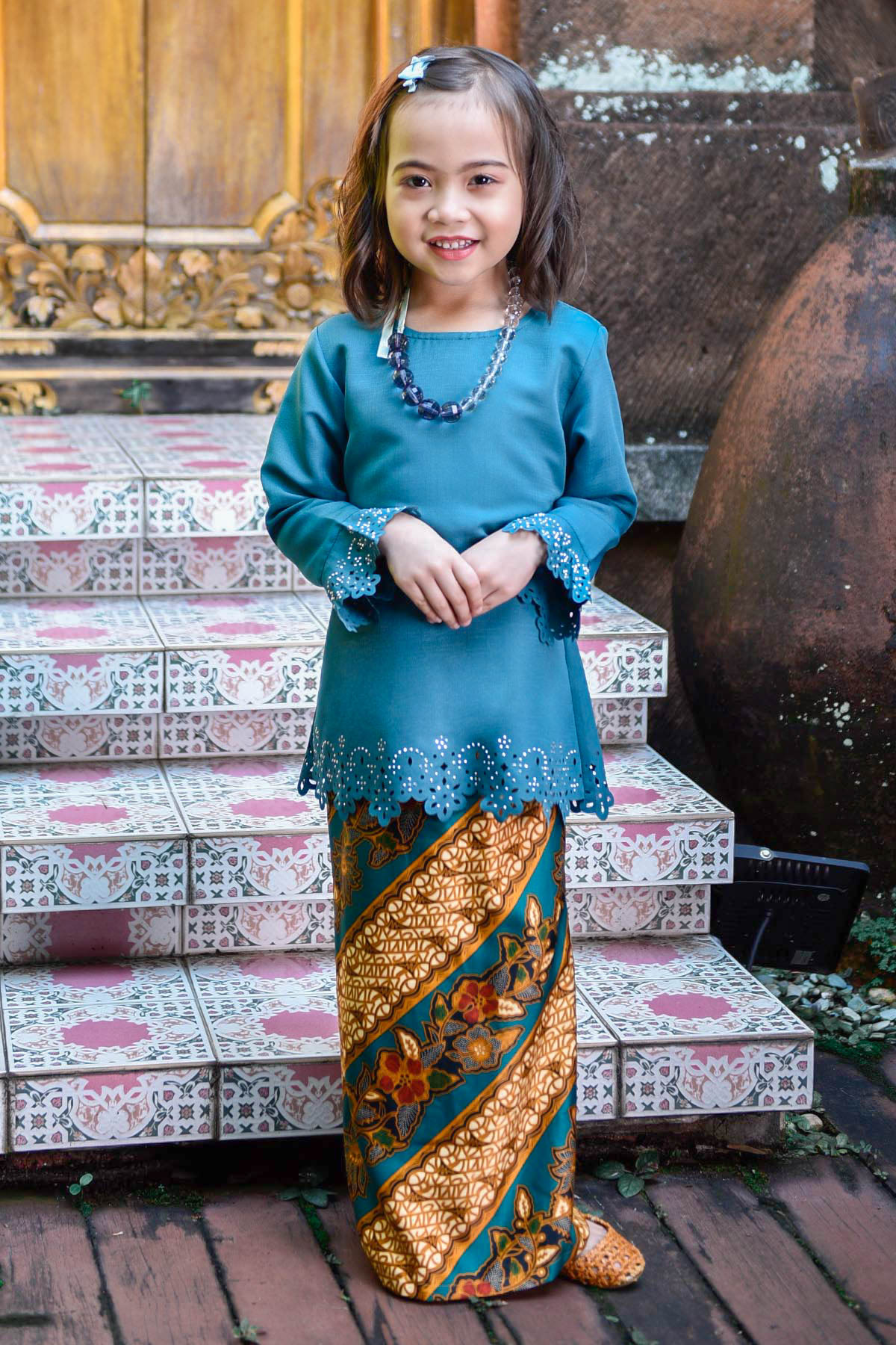 Baju Kurung Batik Lasercut Narnia Kids - Teal