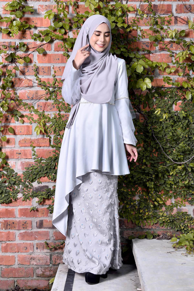 Baju Kurung Cecile Brocade - Silver