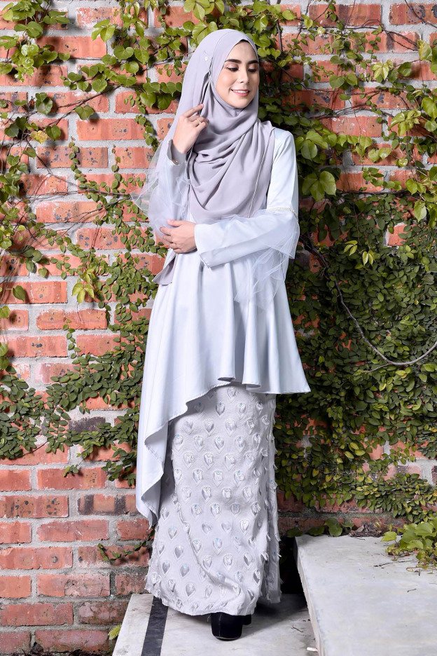 Baju Kurung Cecile Brocade - Silver