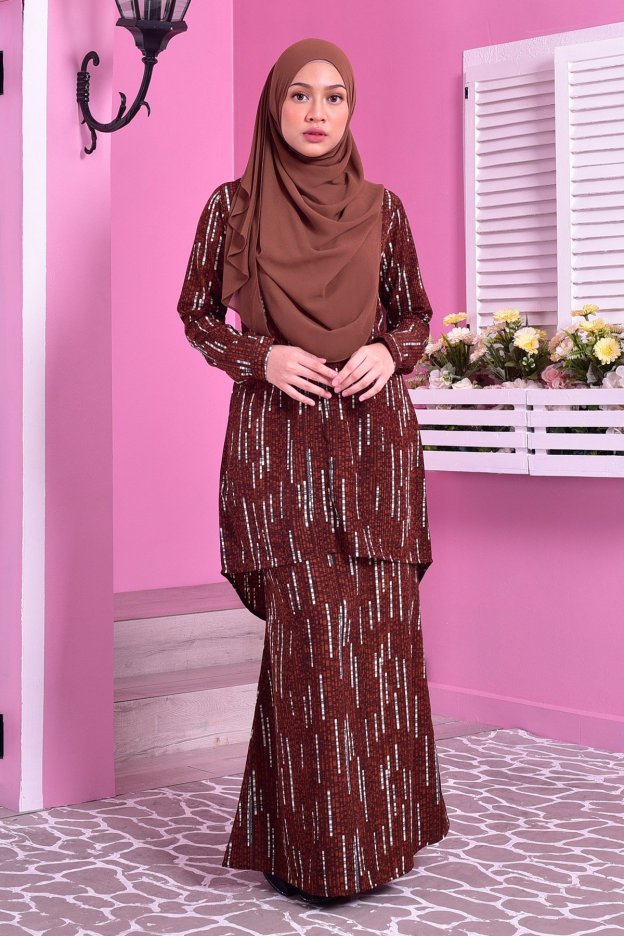 Baju Kurung Hi Lo Fira - Hickory Brown