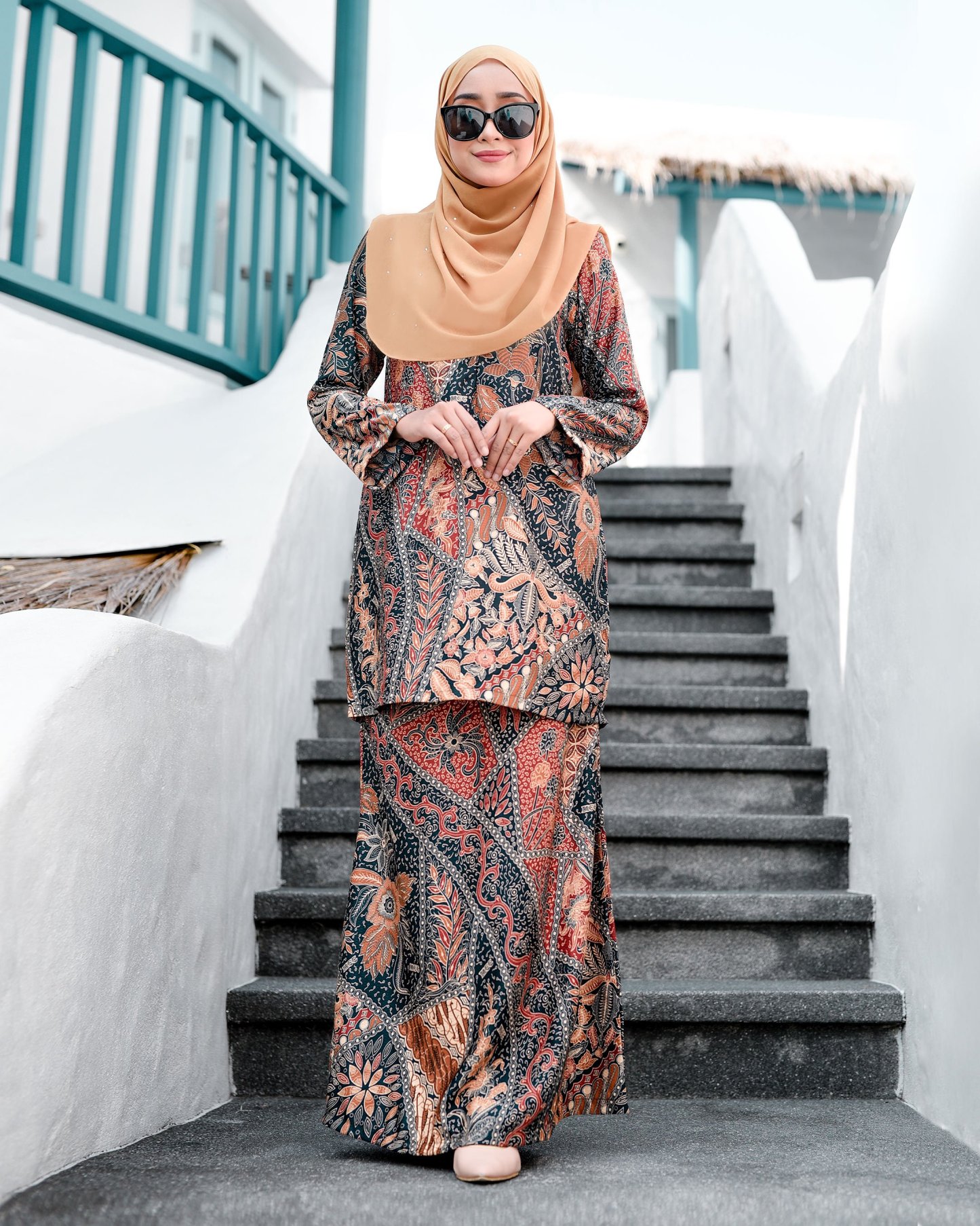 Baju Kurung Kedah Batik Dobby Aimi - Dark Tangerine