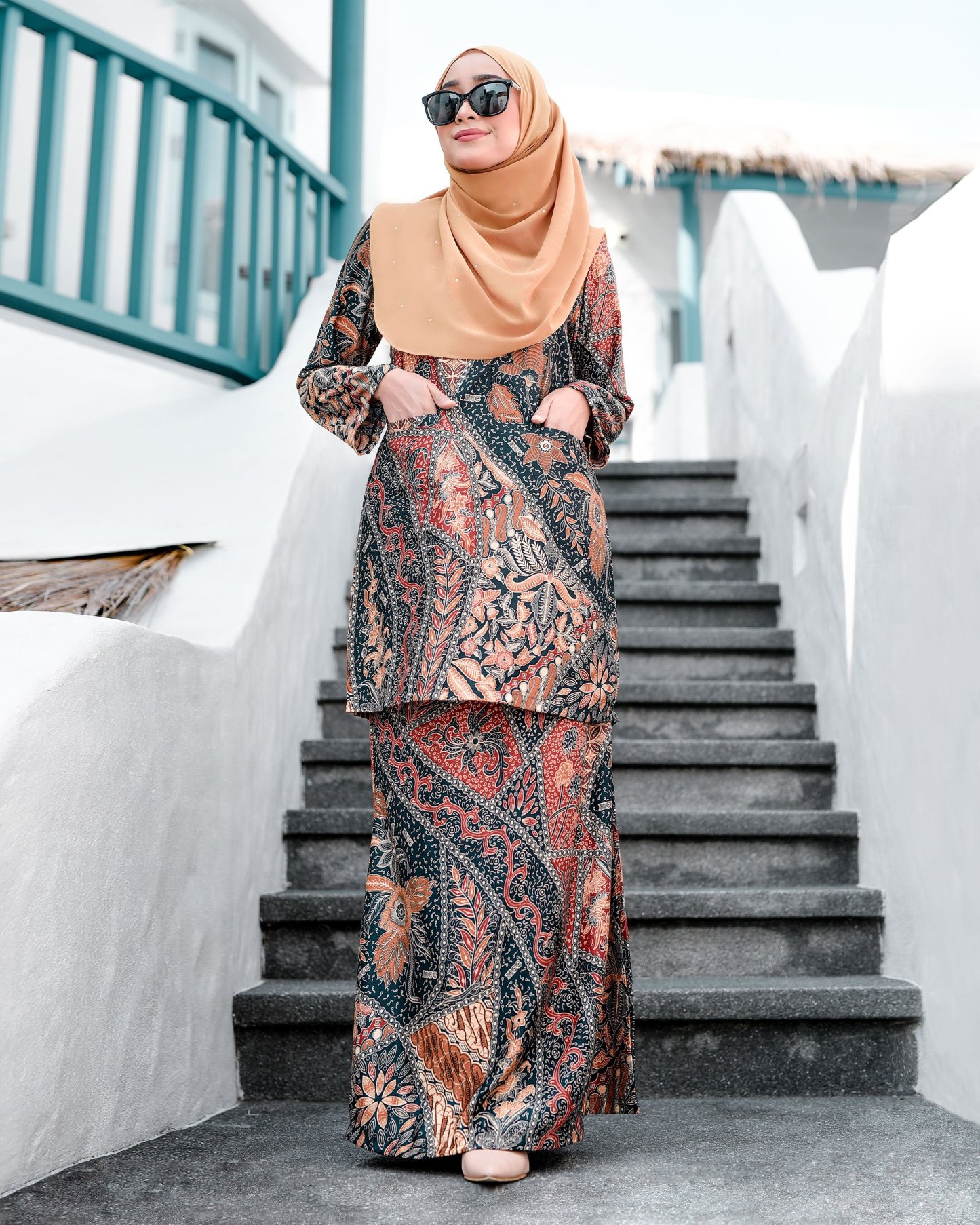 Baju Kurung Kedah Batik Dobby Aimi - Dark Tangerine