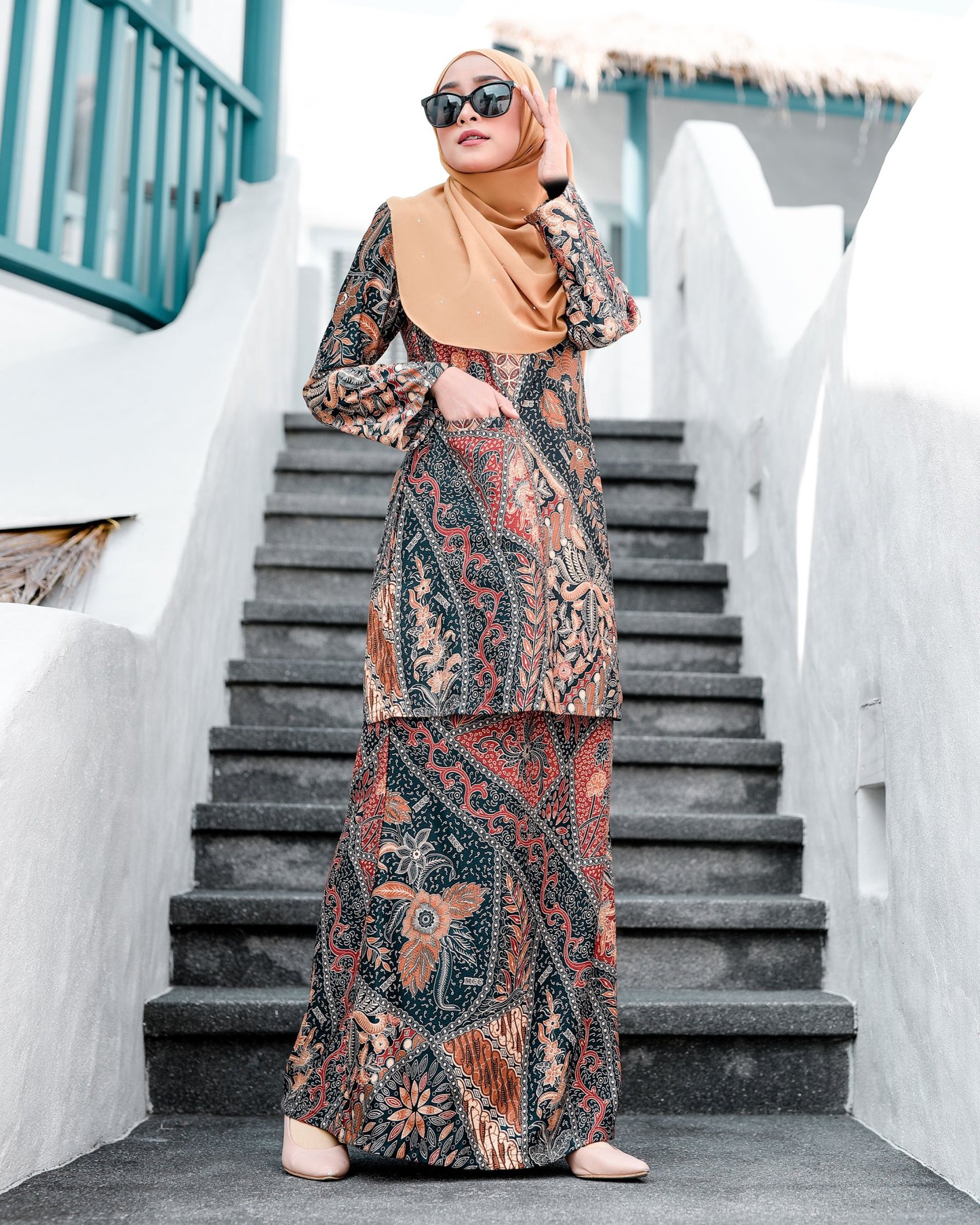 Baju Kurung Kedah Batik Dobby Aimi - Dark Tangerine