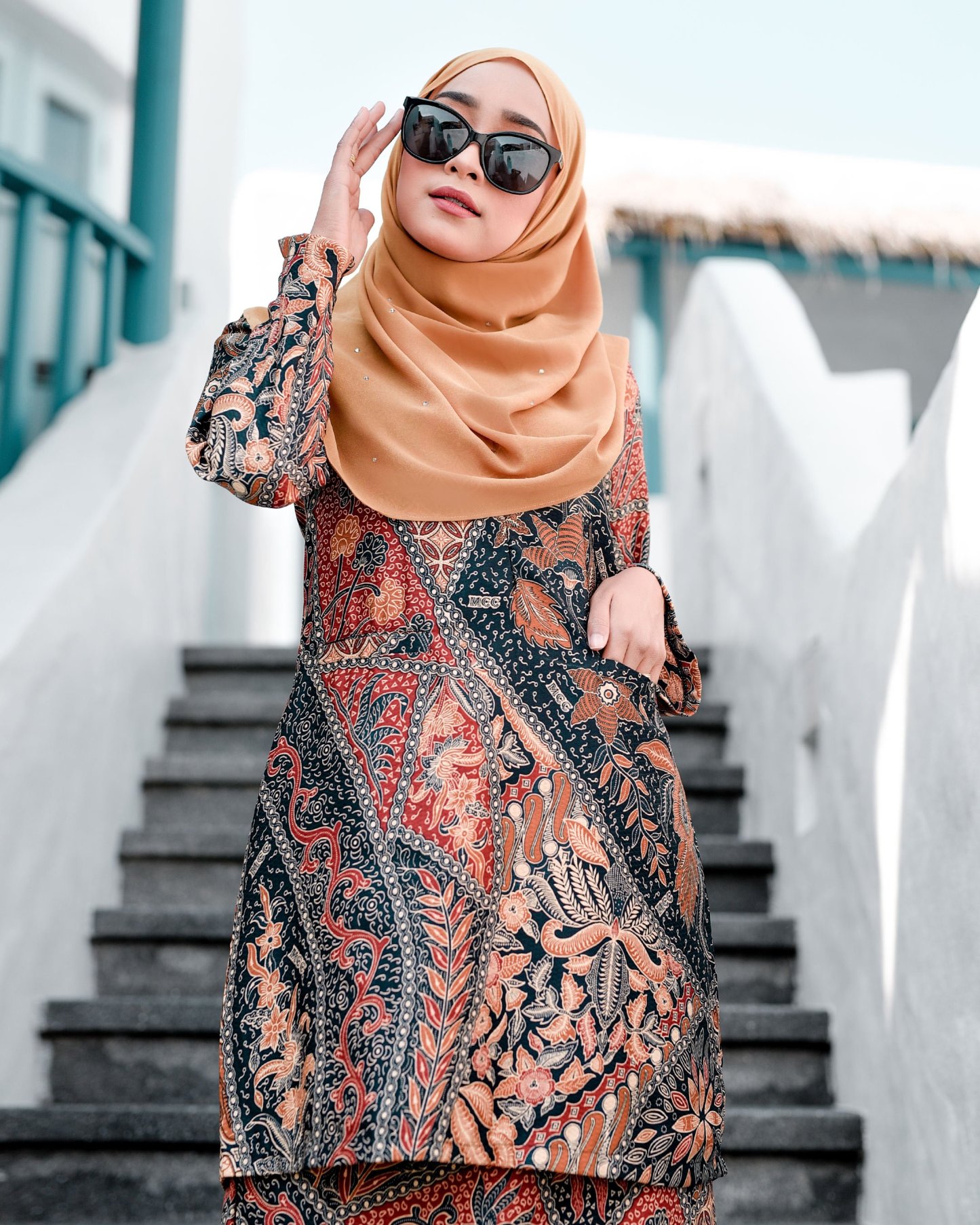 Baju Kurung Kedah Batik Dobby Aimi - Dark Tangerine