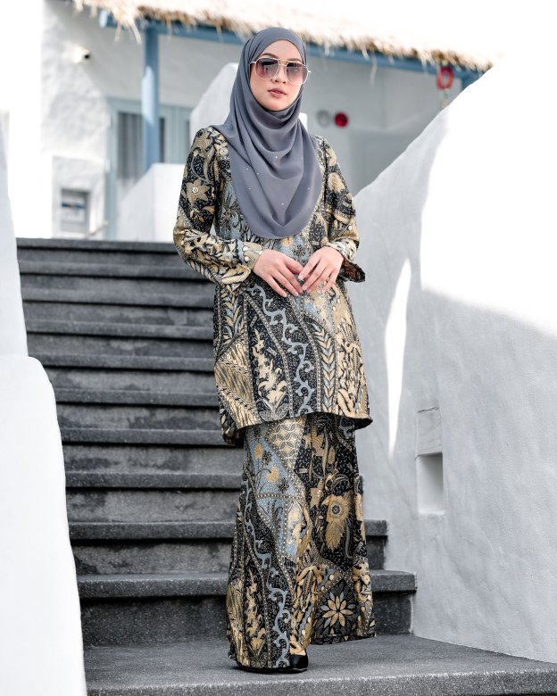Baju Kurung Kedah Batik Dobby Aimi - Golden Blue
