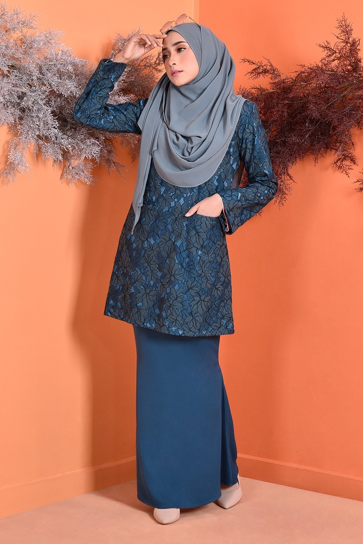 Baju Kurung Kedah Lace Gemma - Teal Green