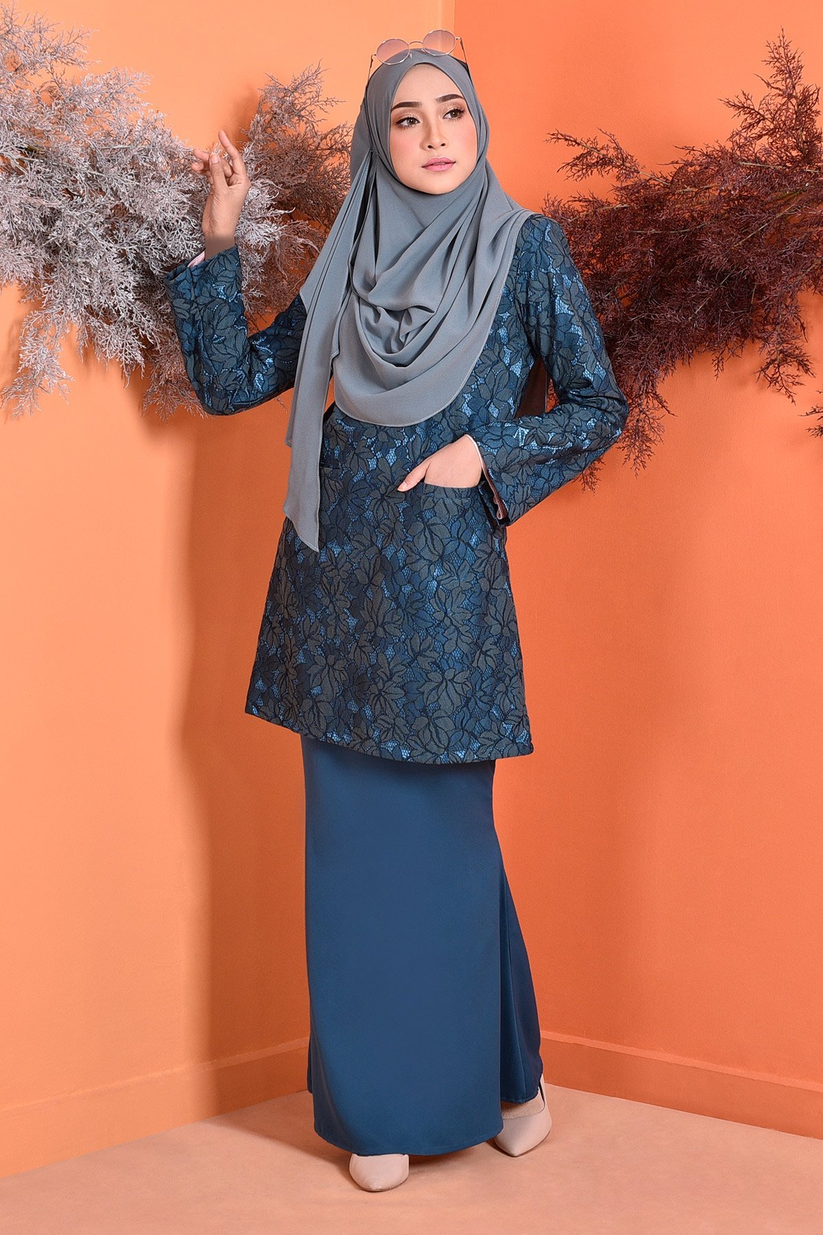 Baju Kurung Kedah Lace Gemma - Teal Green