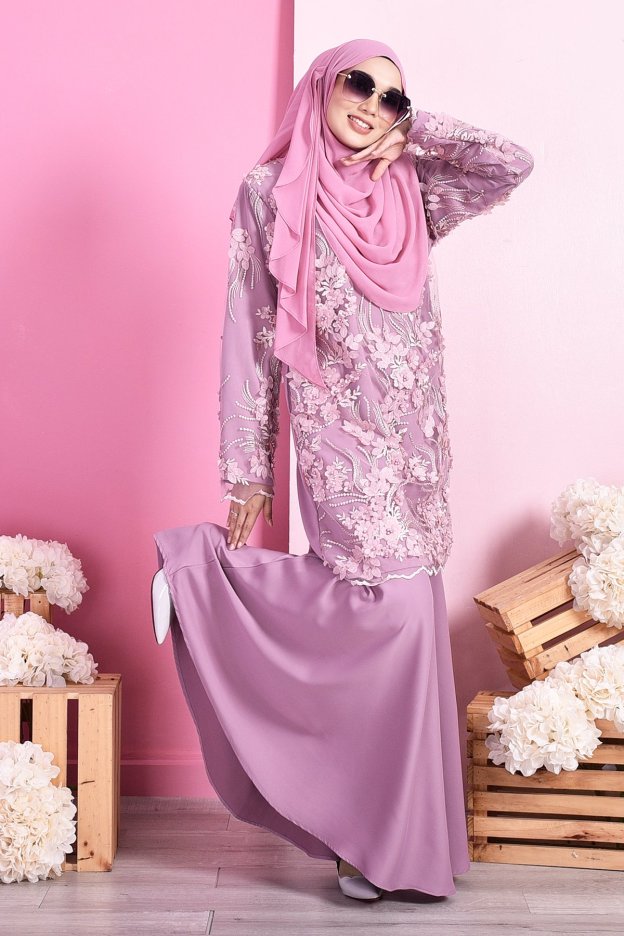Baju Kurung Lace 3D Dolaris - Lavender