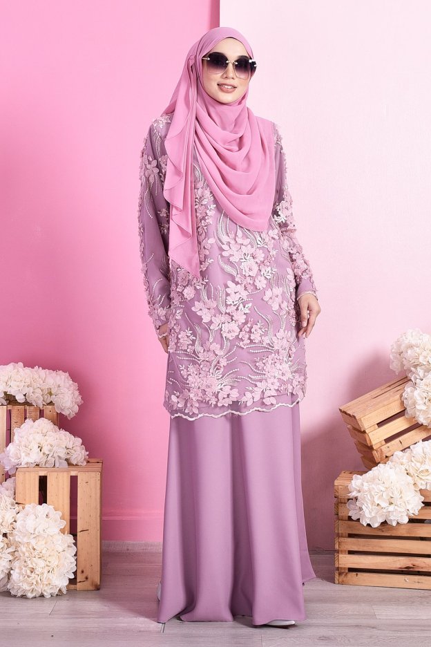 Baju Kurung Lace 3D Dolaris - Lavender