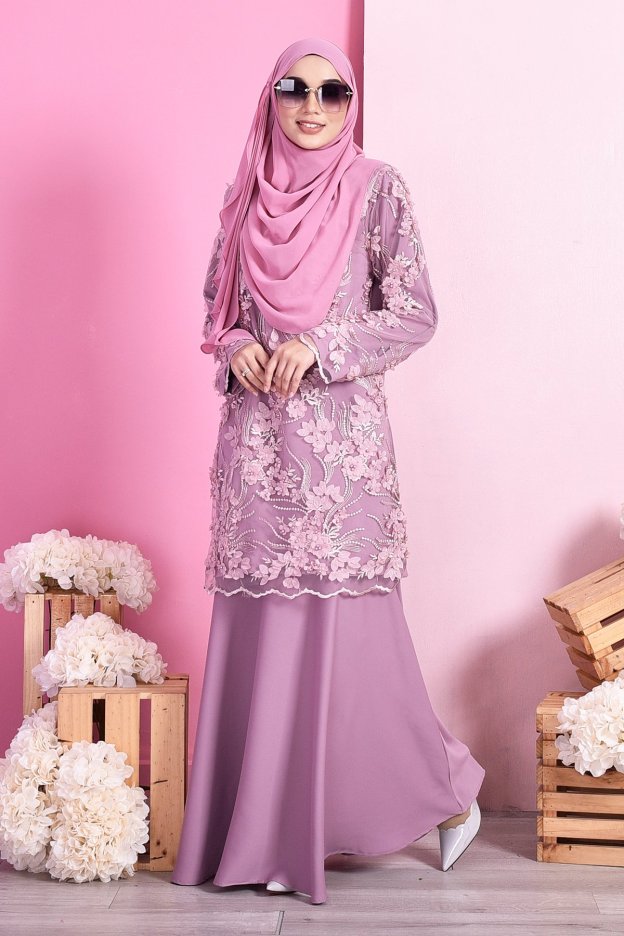 Baju Kurung Lace 3D Dolaris - Lavender