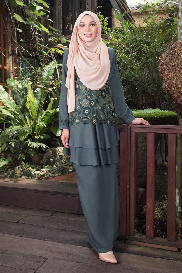 Baju Kurung Lace Alexis - Green Vine