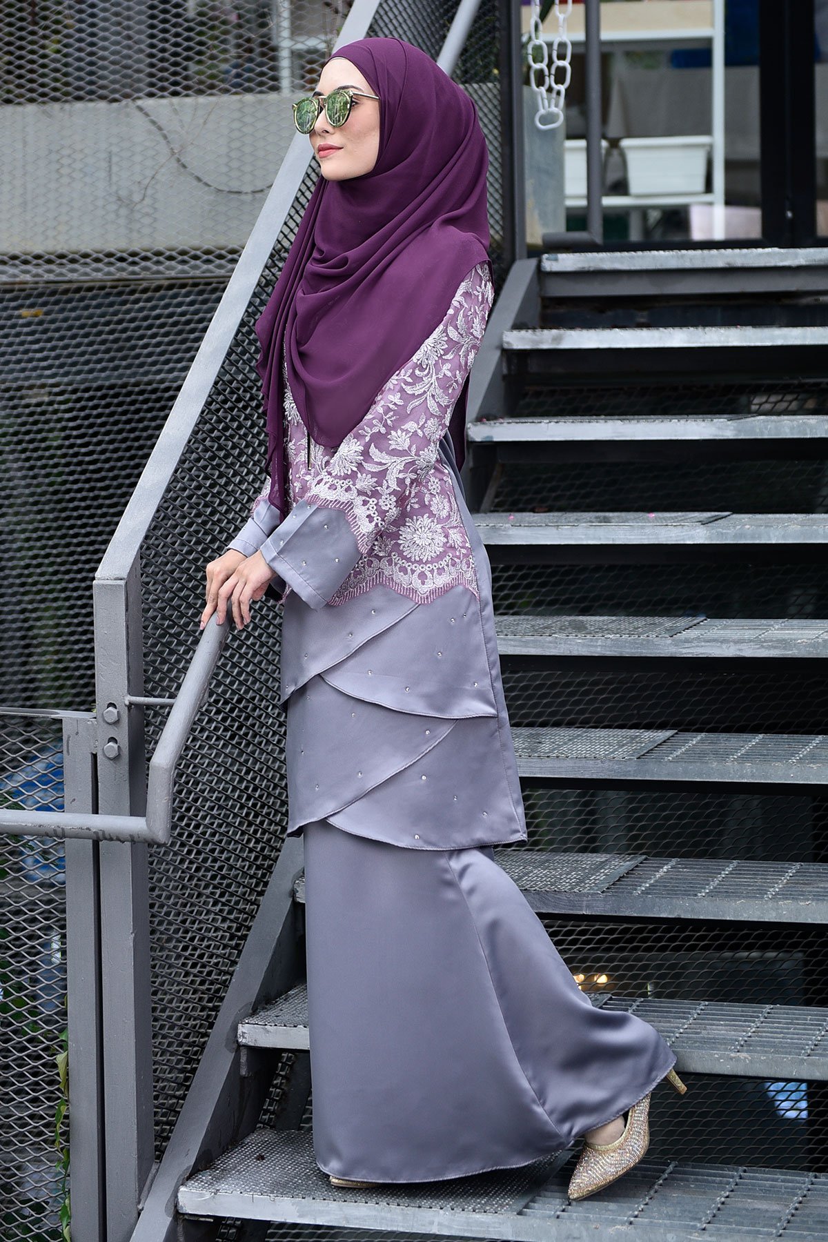 Baju Kurung Lace Clemence - Frosty Grey