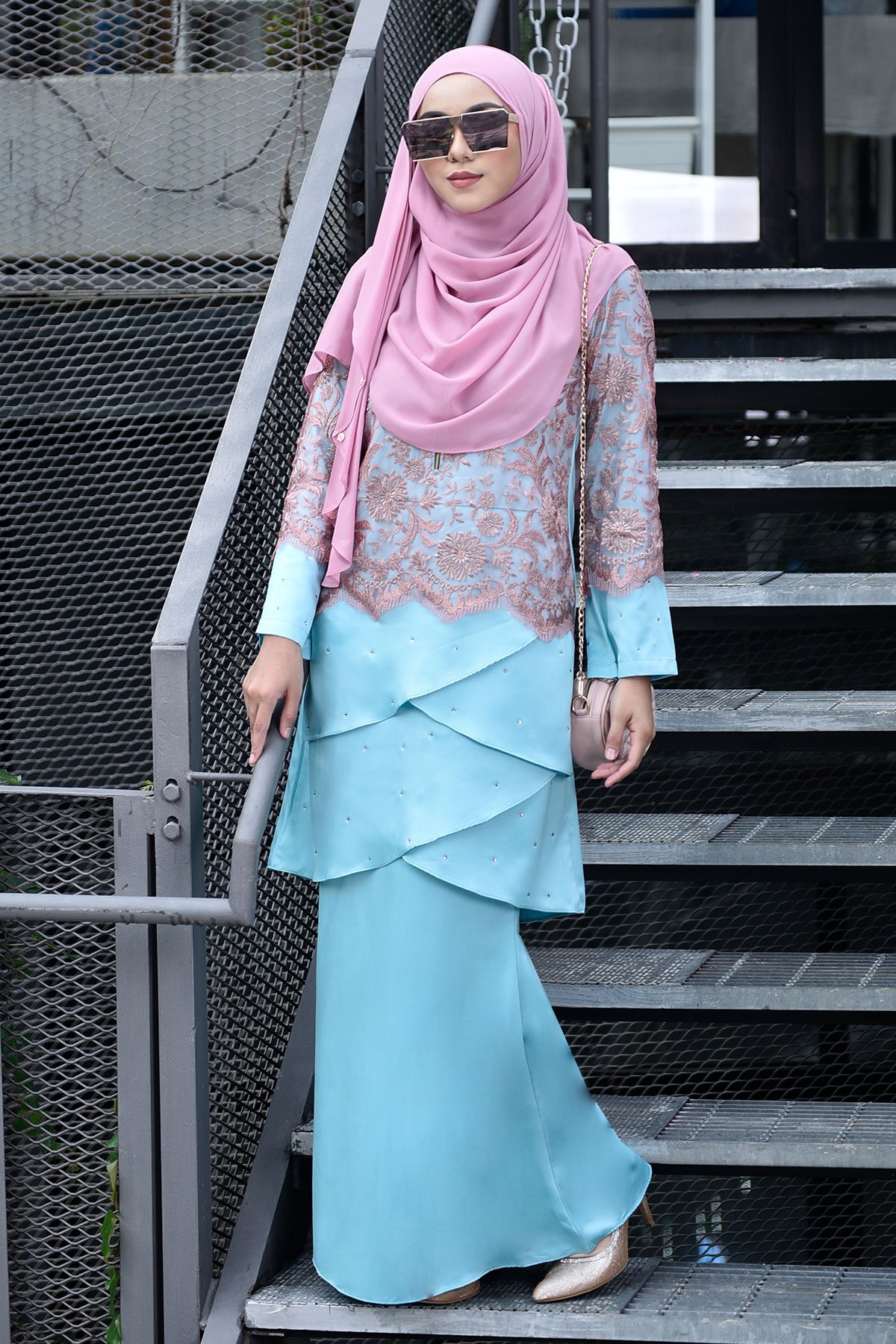 Baju Kurung Lace Clemence - Frosty Mint