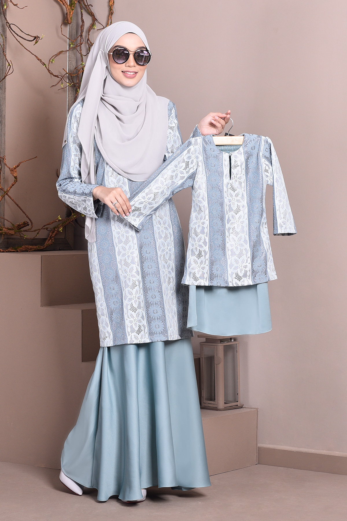 Baju Kurung Lace Gabby Kids - Aqua Green