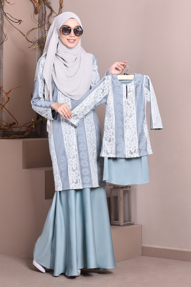 Baju Kurung Lace Gabby Kids - Aqua Green