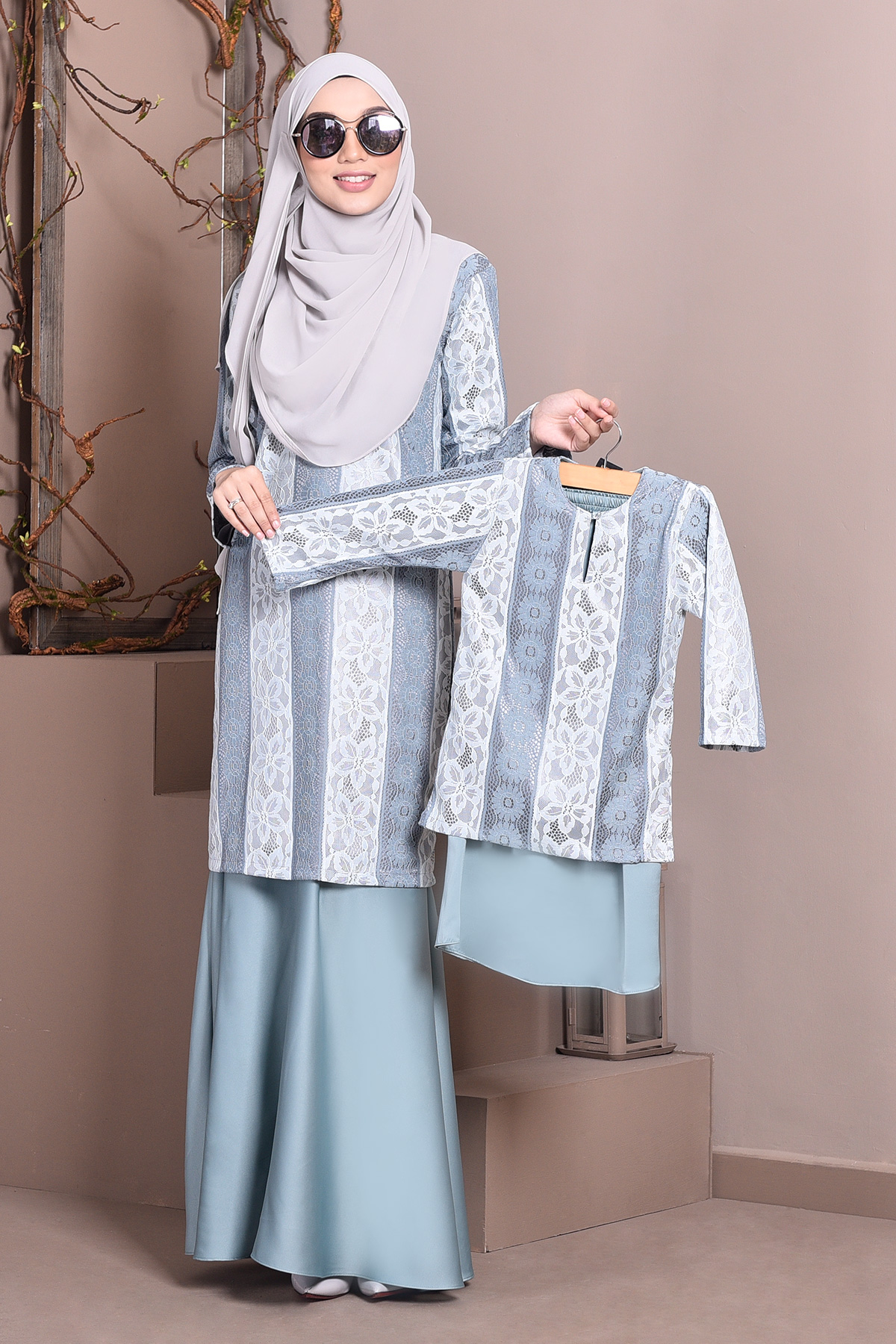 Baju Kurung Lace Gabby Kids - Aqua Green
