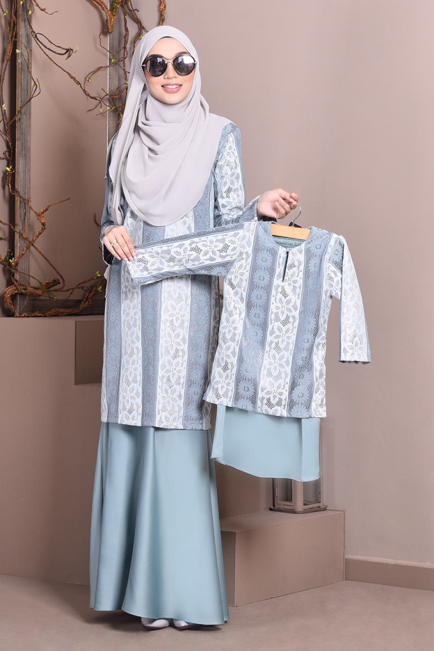 Baju Kurung Lace Gabby Kids - Aqua Green
