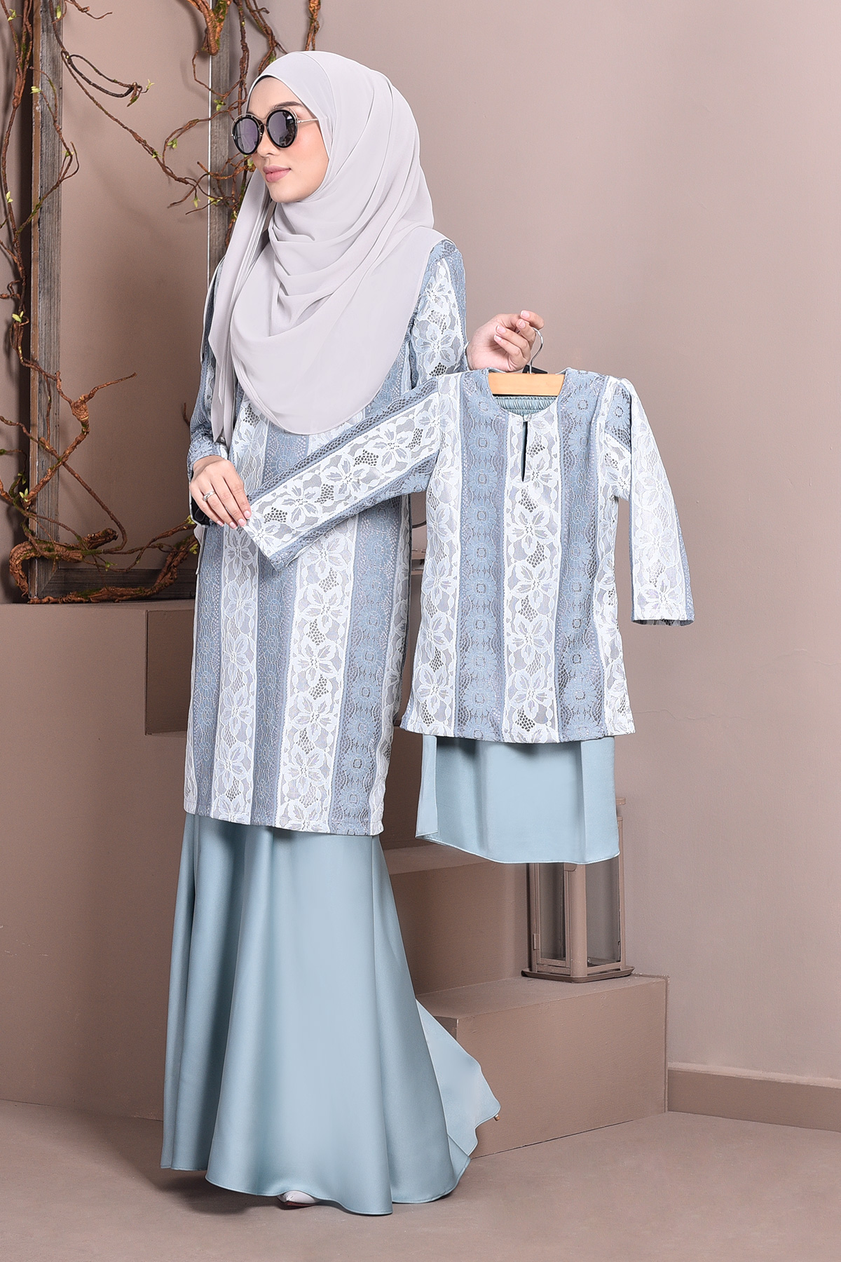 Baju Kurung Lace Gabby Kids - Aqua Green