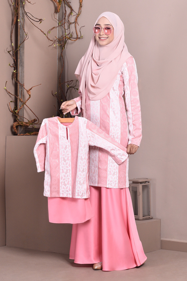 Baju Kurung Lace Gabby Kids - Sweet Pink