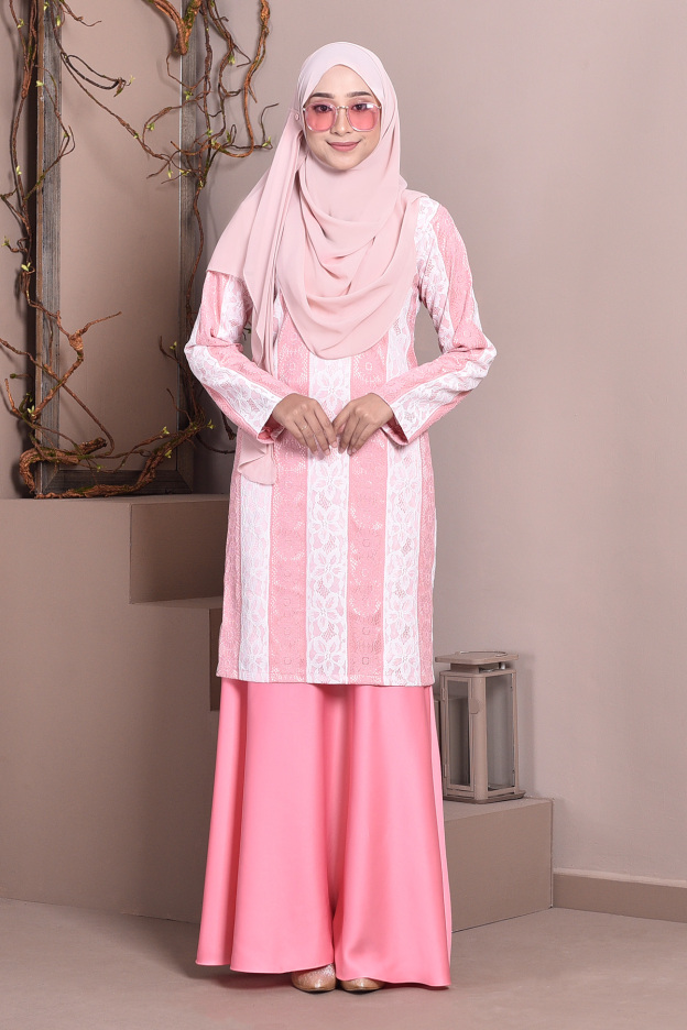 Baju Kurung Lace Gabby - Sweet Pink