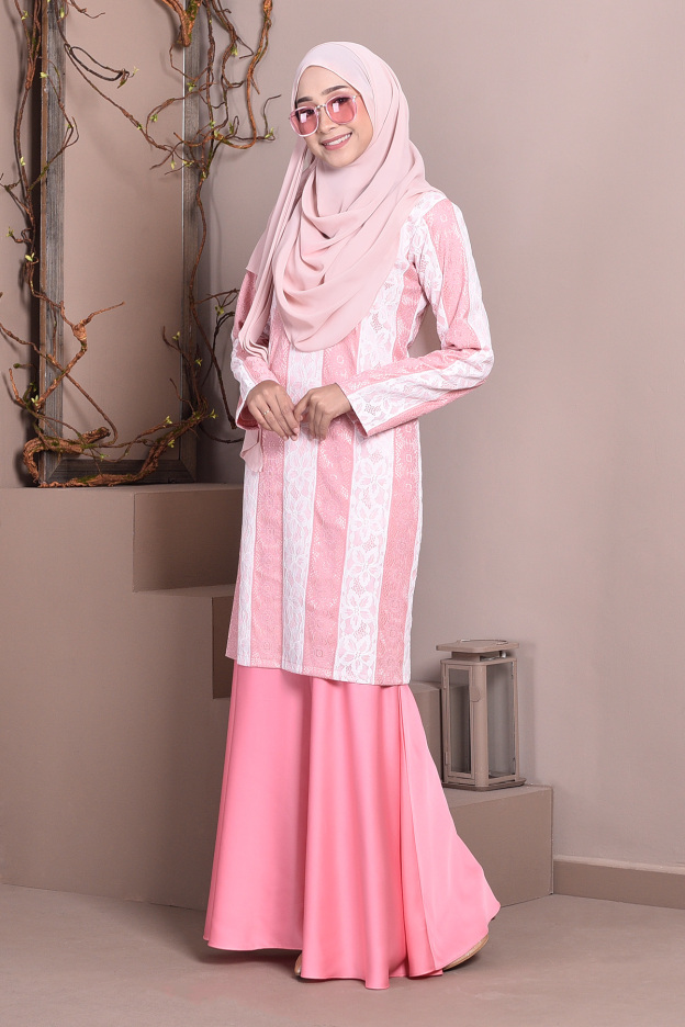 Baju Kurung Lace Gabby - Sweet Pink